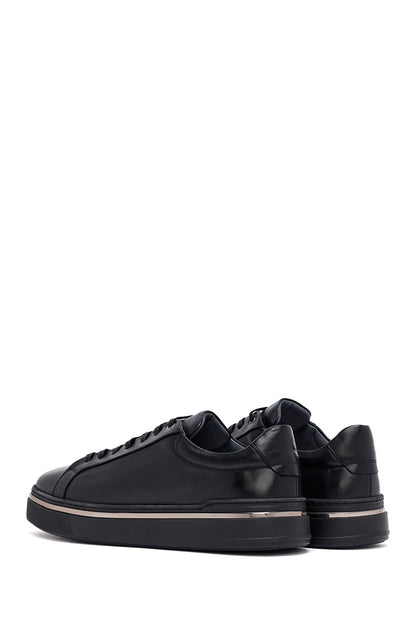 Erkek Siyah Bağcıklı Deri Sneaker