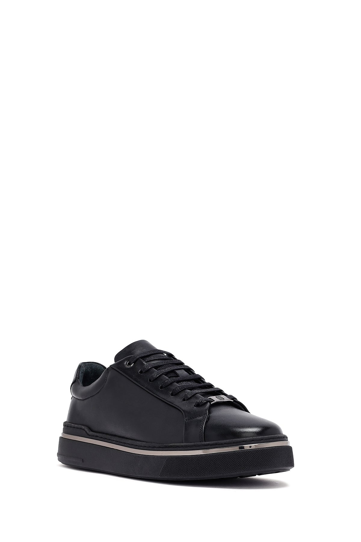 Erkek Siyah Bağcıklı Deri Sneaker