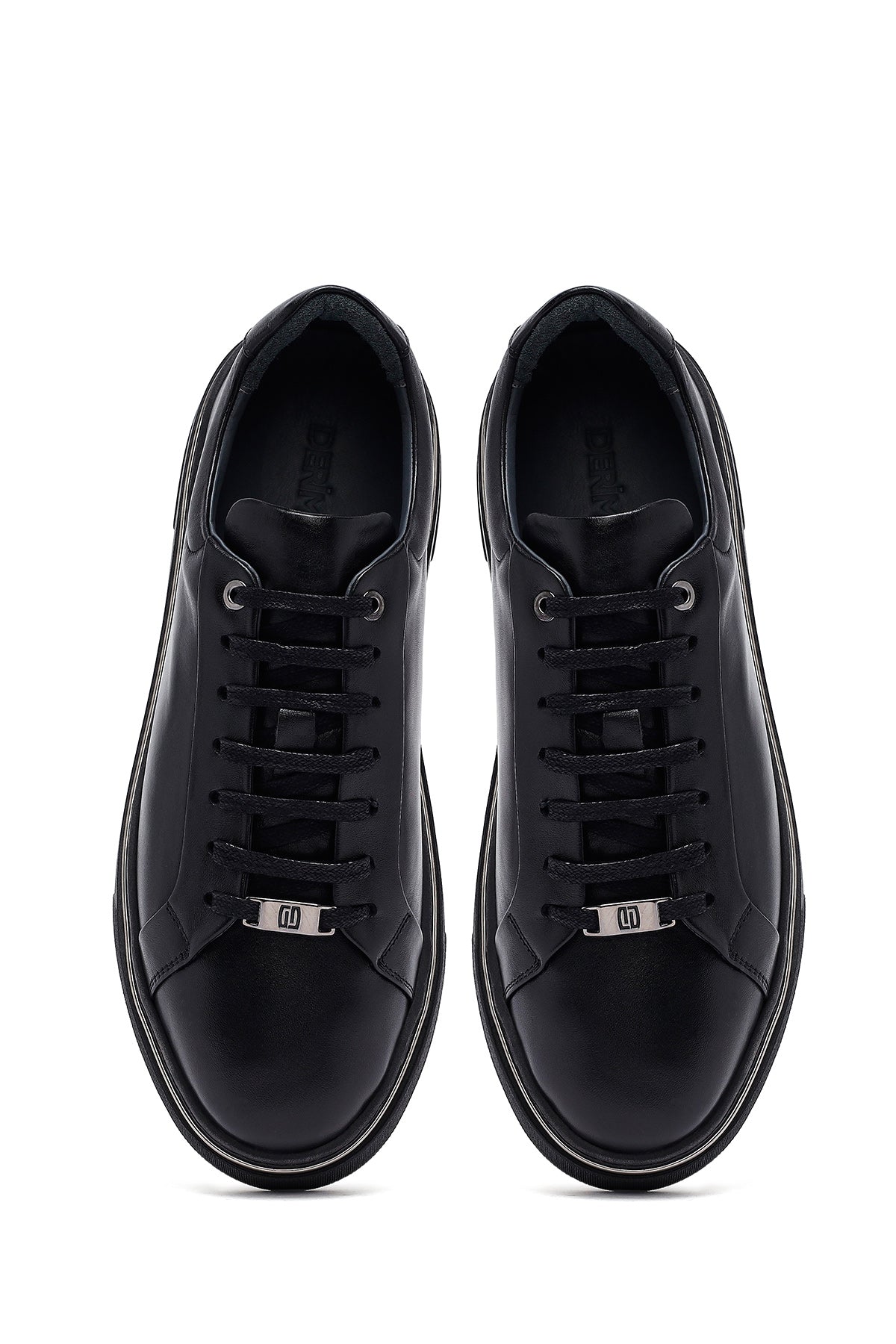 Erkek Siyah Bağcıklı Deri Sneaker