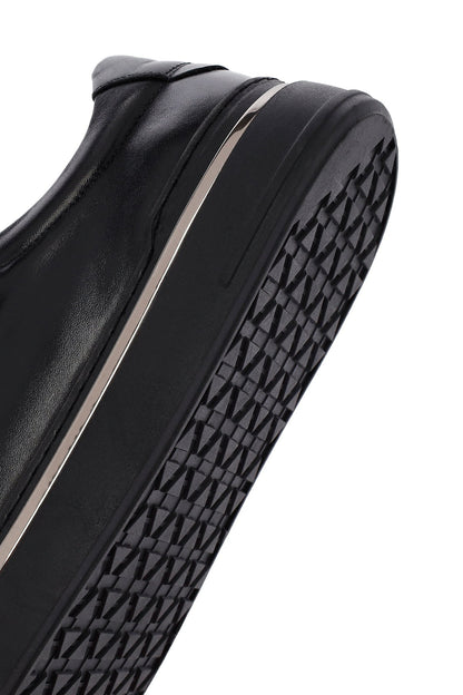 Erkek Siyah Bağcıklı Deri Sneaker