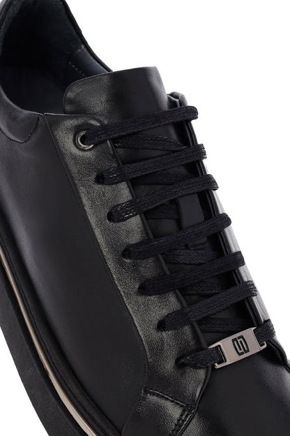 Erkek Siyah Bağcıklı Deri Sneaker