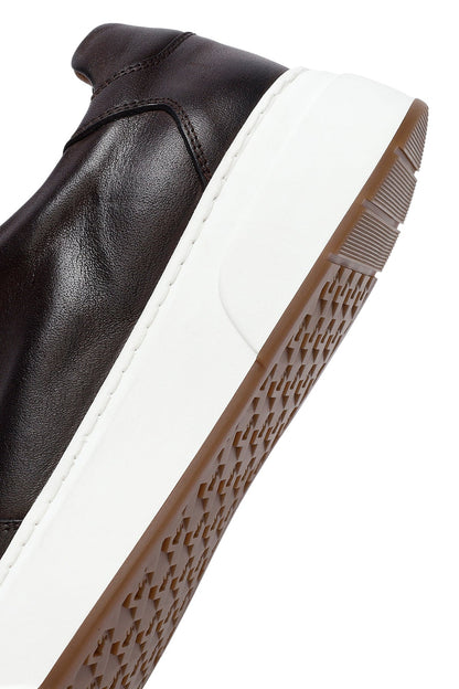 Erkek Kahverengi Bağcıklı Kalın Tabanlı Deri Sneaker