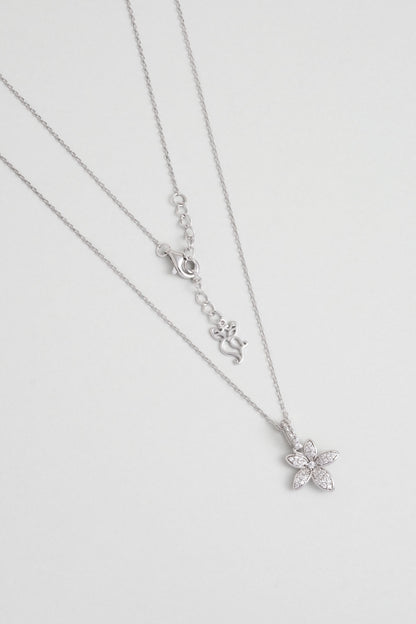 Işıltılı Çiçek 18 Ayar Beyaz Altın Kaplama 45 Cm Gümüş Kolye 5164930199