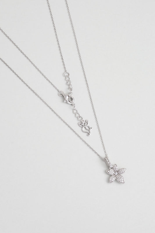 Işıltılı Çiçek 18 Ayar Beyaz Altın Kaplama 45 Cm Gümüş Kolye 5164930199