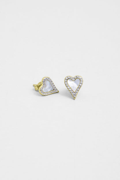 Sedef Kalbi 18 Ayar Sarı Altın Kaplama Gümüş Kalp Küpe 5165294644