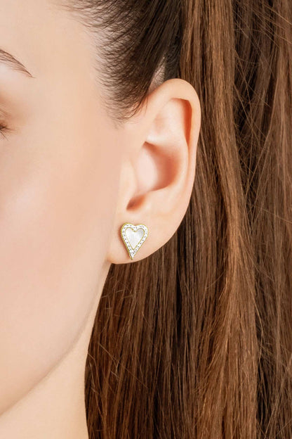 Sedef Kalbi 18 Ayar Sarı Altın Kaplama Gümüş Kalp Küpe 5165294644