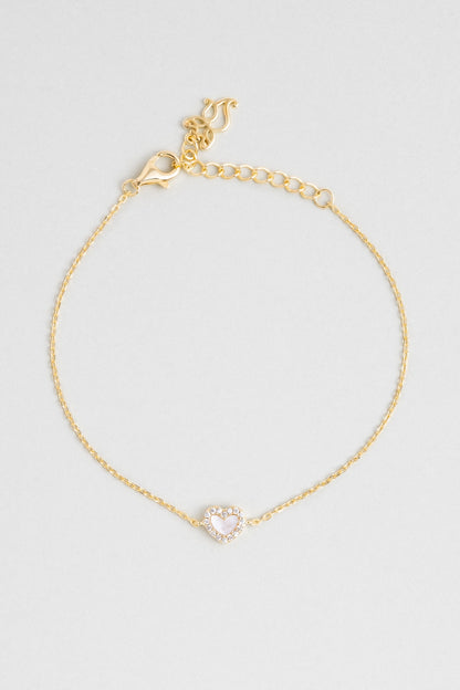 Sedef Kalbi 18 Ayar Sarı Altın Kaplama 19 Cm Gümüş Minimal Bileklik 5165304644