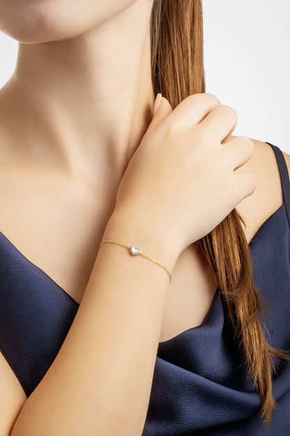 Sedef Kalbi 18 Ayar Sarı Altın Kaplama 19 Cm Gümüş Minimal Bileklik 5165304644