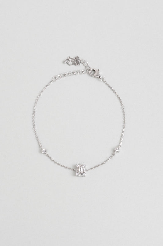 Minimal 18 Ayar Beyaz Altın Kaplama 19 Cm Gümüş Baget Bileklik 5165360199