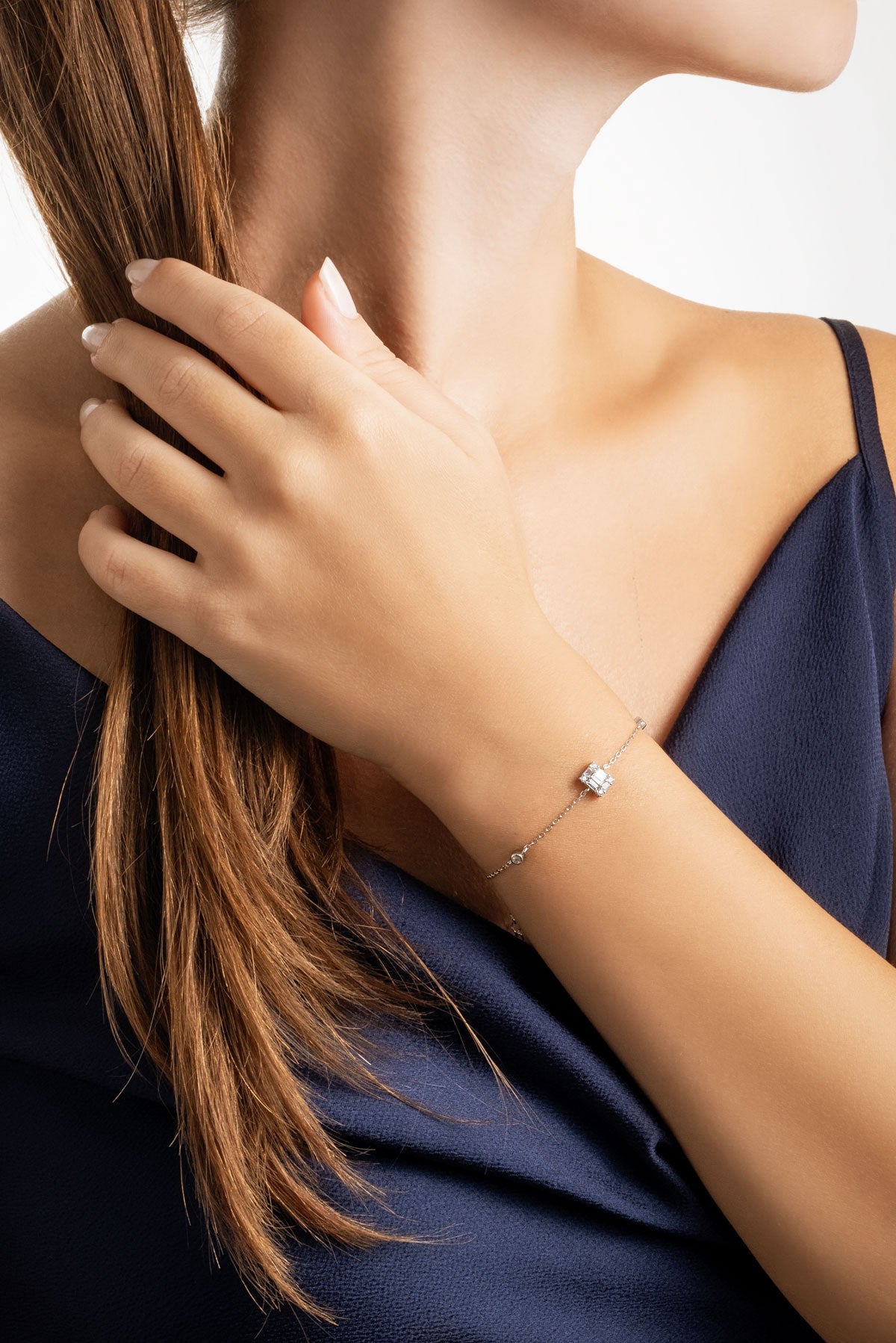 Minimal 18 Ayar Beyaz Altın Kaplama 19 Cm Gümüş Baget Bileklik 5165360199