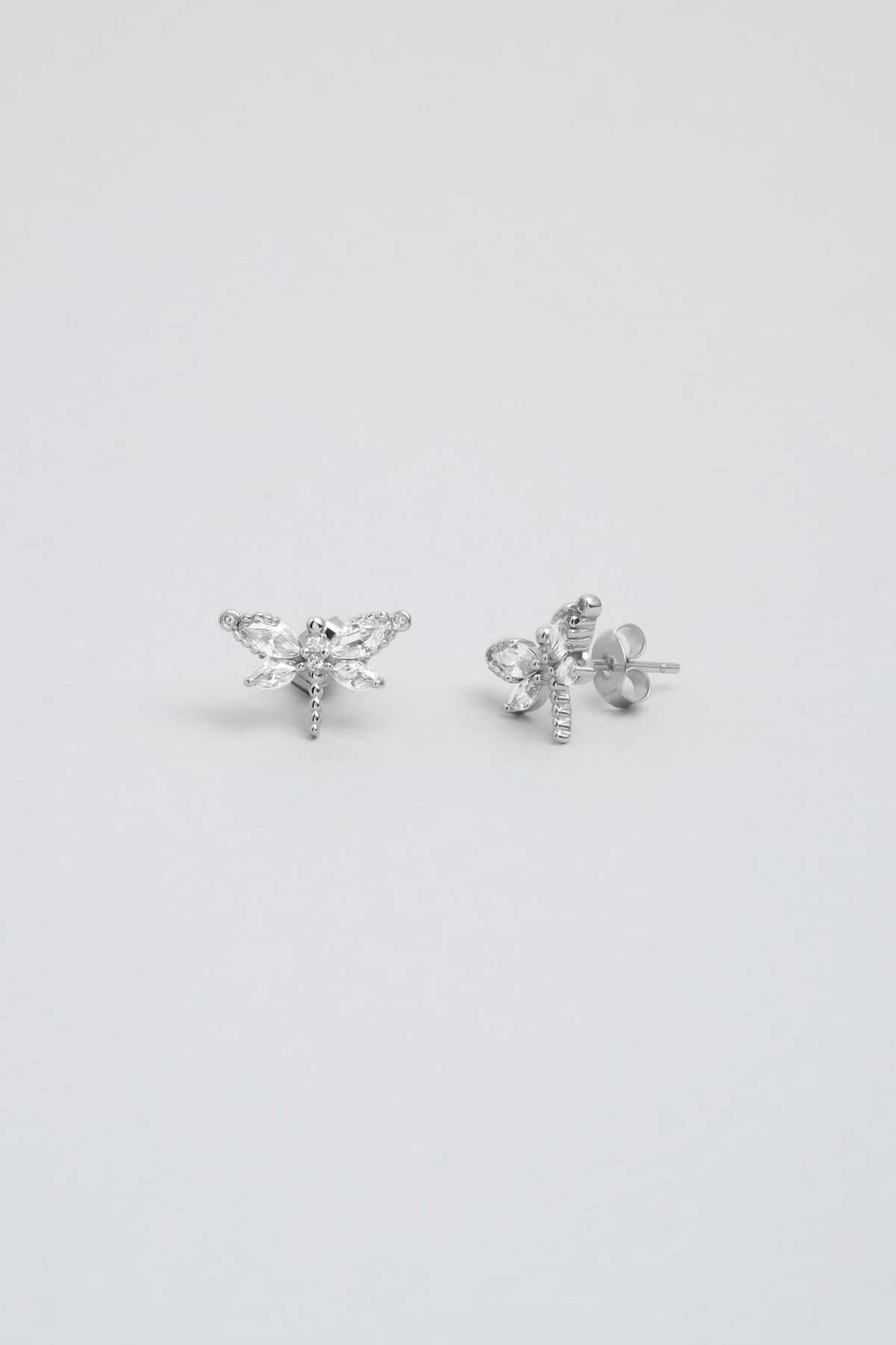 Rüzgarın Arkadaşı 18 Ayar Beyaz Altın Kaplama Gümüş Yusufçuk Küpe 5165640199