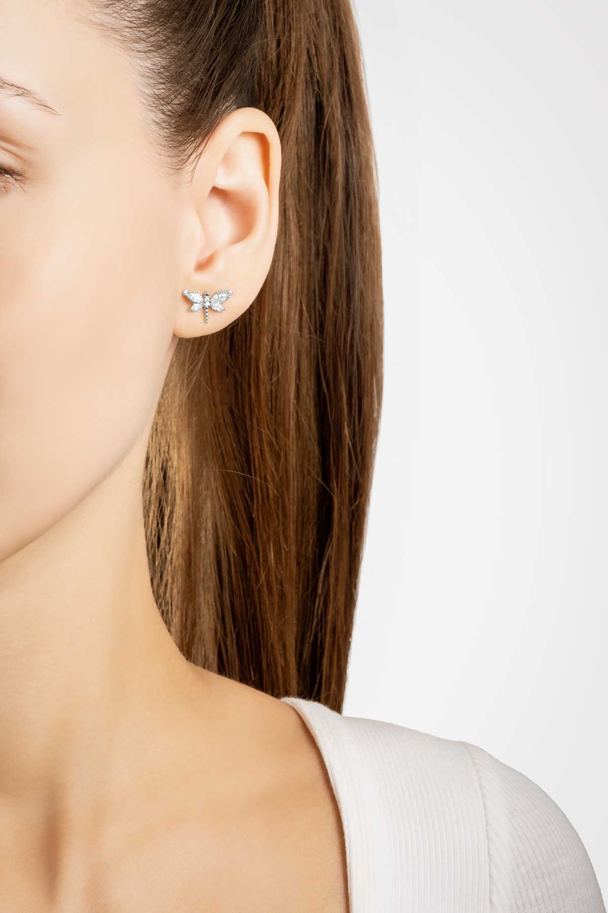 Rüzgarın Arkadaşı 18 Ayar Beyaz Altın Kaplama Gümüş Yusufçuk Küpe 5165640199