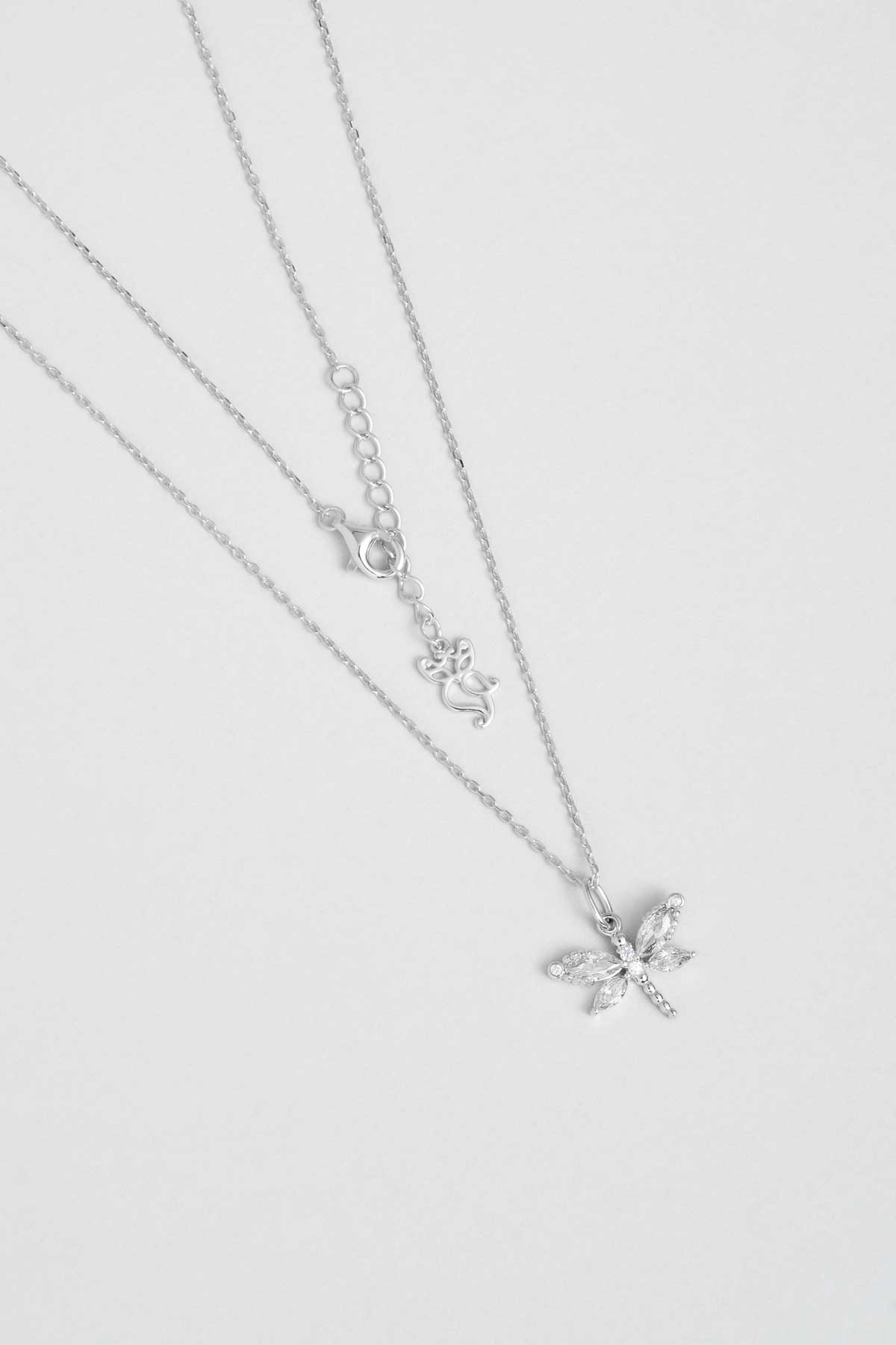 Rüzgarın Arkadaşı 18 Ayar Beyaz Altın Kaplama 45 Cm Gümüş Yusufçuk Kolye 5165650199