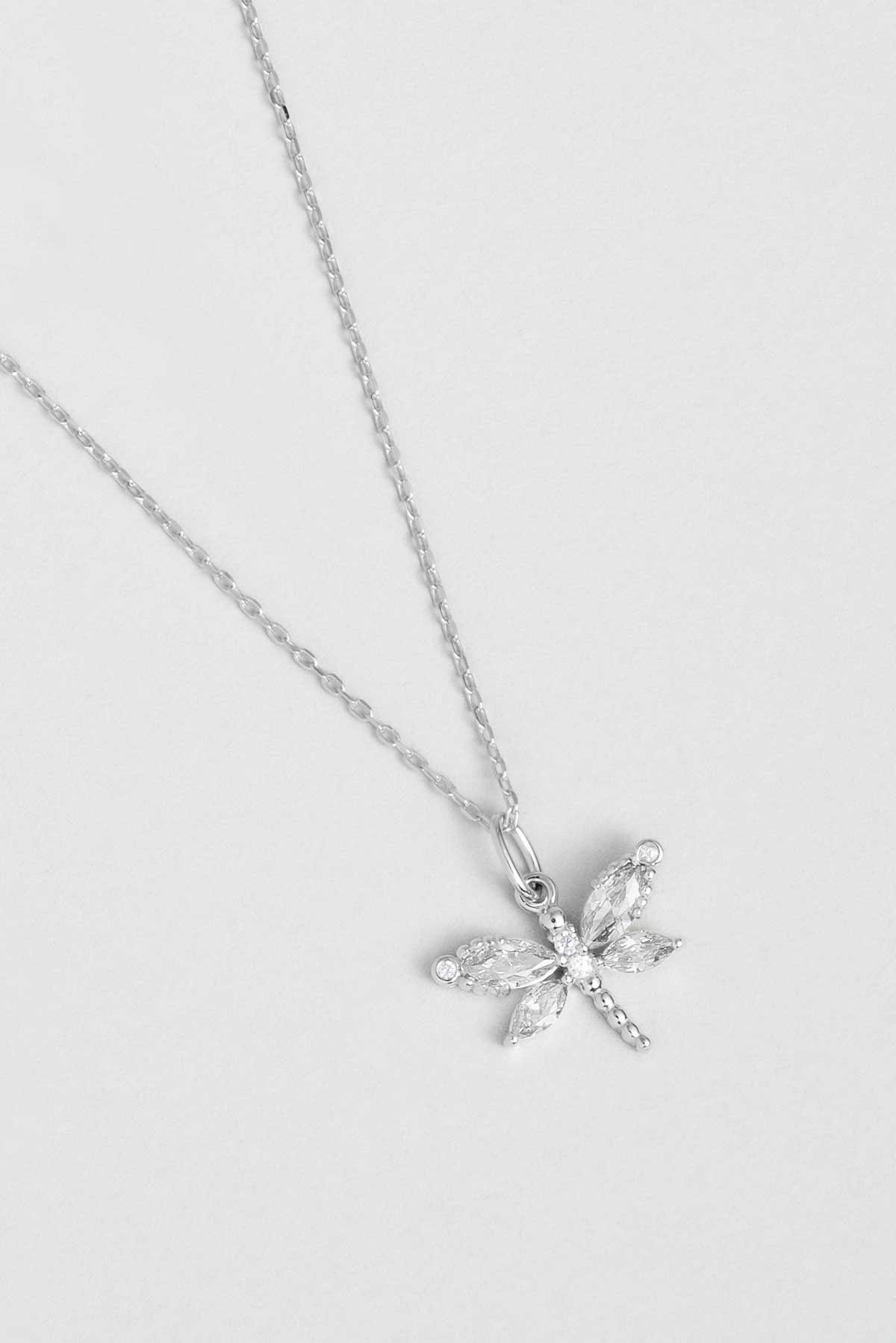 Rüzgarın Arkadaşı 18 Ayar Beyaz Altın Kaplama 45 Cm Gümüş Yusufçuk Kolye 5165650199