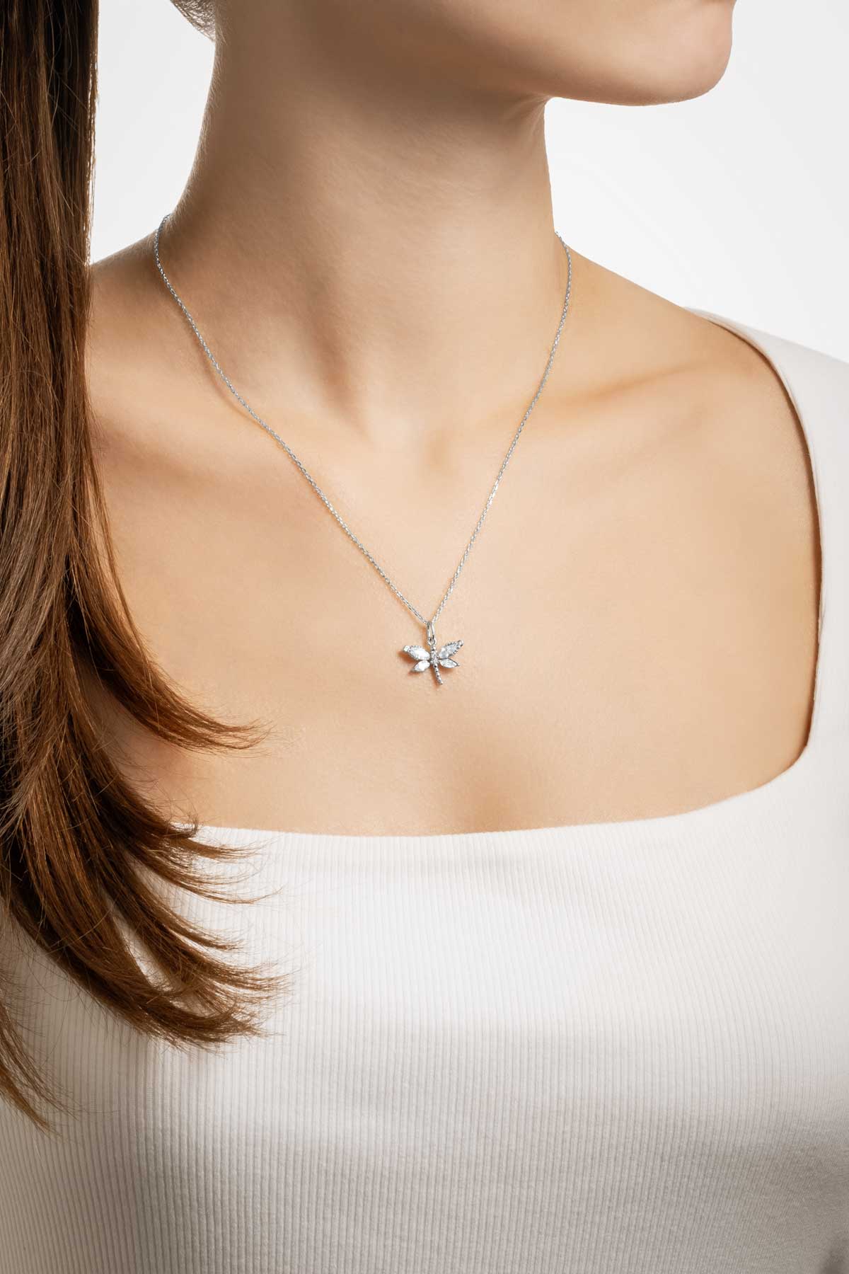 Rüzgarın Arkadaşı 18 Ayar Beyaz Altın Kaplama 45 Cm Gümüş Yusufçuk Kolye 5165650199