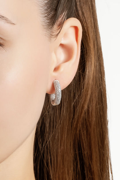 Klasik 18 Ayar Beyaz Altın Kaplama Gümüş Halka Küpe 5166010199