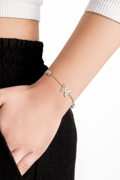 Kelebek Etkisi 18 Ayar Beyaz Altın Kaplama 18 Cm Gümüş Bileklik 5167150199