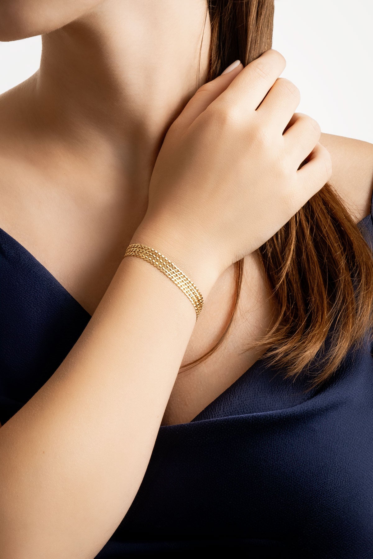 Italyan Tasarım 18 Ayar Sarı Altın Kaplama 19 Cm Gümüş Çoklu Bileklik 5167394499