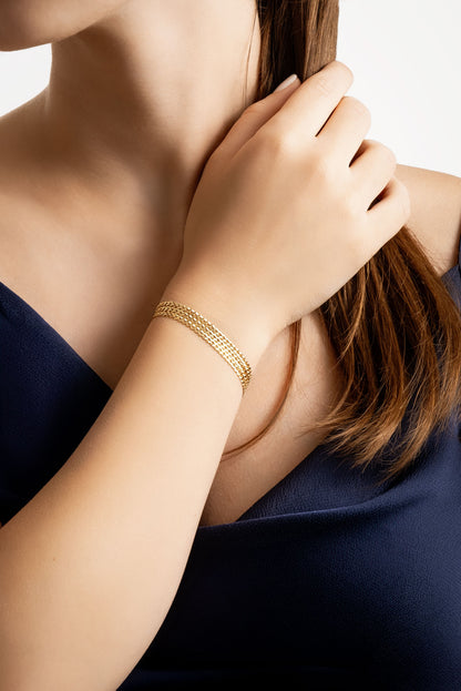 Italyan Tasarım 18 Ayar Sarı Altın Kaplama 19 Cm Gümüş Çoklu Bileklik 5167394499