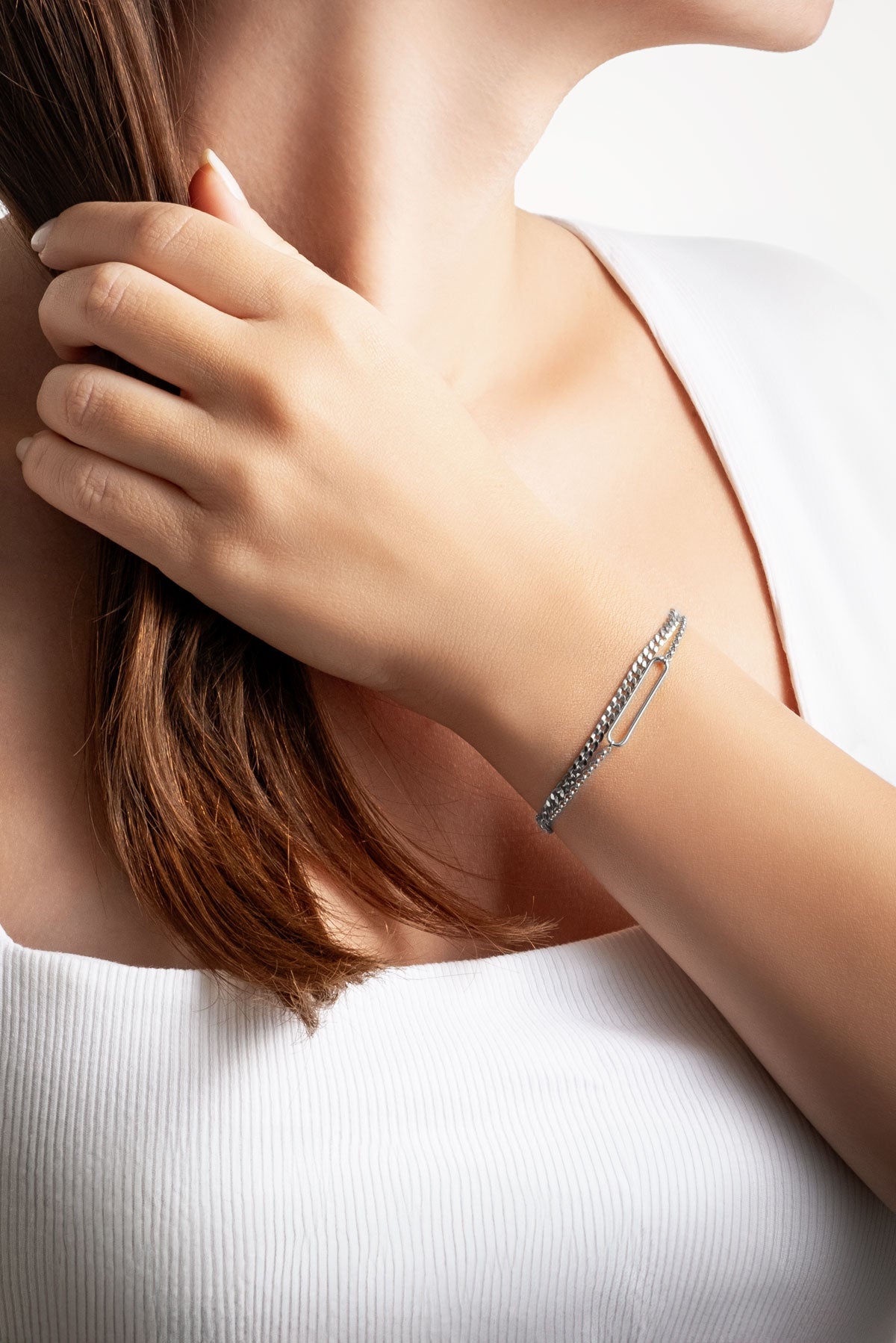 Italyan Tasarım 18 Ayar Beyaz Altın Kaplama 19 Cm Gümüş Zincir Bileklik 5167419999