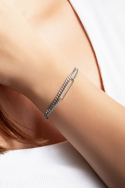 Italyan Tasarım 18 Ayar Beyaz Altın Kaplama 19 Cm Gümüş Zincir Bileklik 5167419999