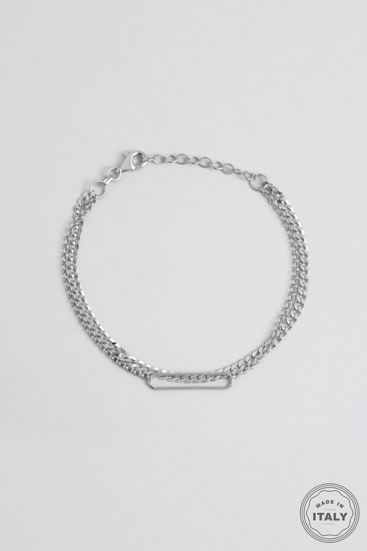 Italyan Tasarım 18 Ayar Beyaz Altın Kaplama 19 Cm Gümüş Zincir Bileklik 5167419999