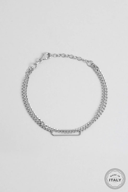 Italyan Tasarım 18 Ayar Beyaz Altın Kaplama 19 Cm Gümüş Zincir Bileklik 5167419999