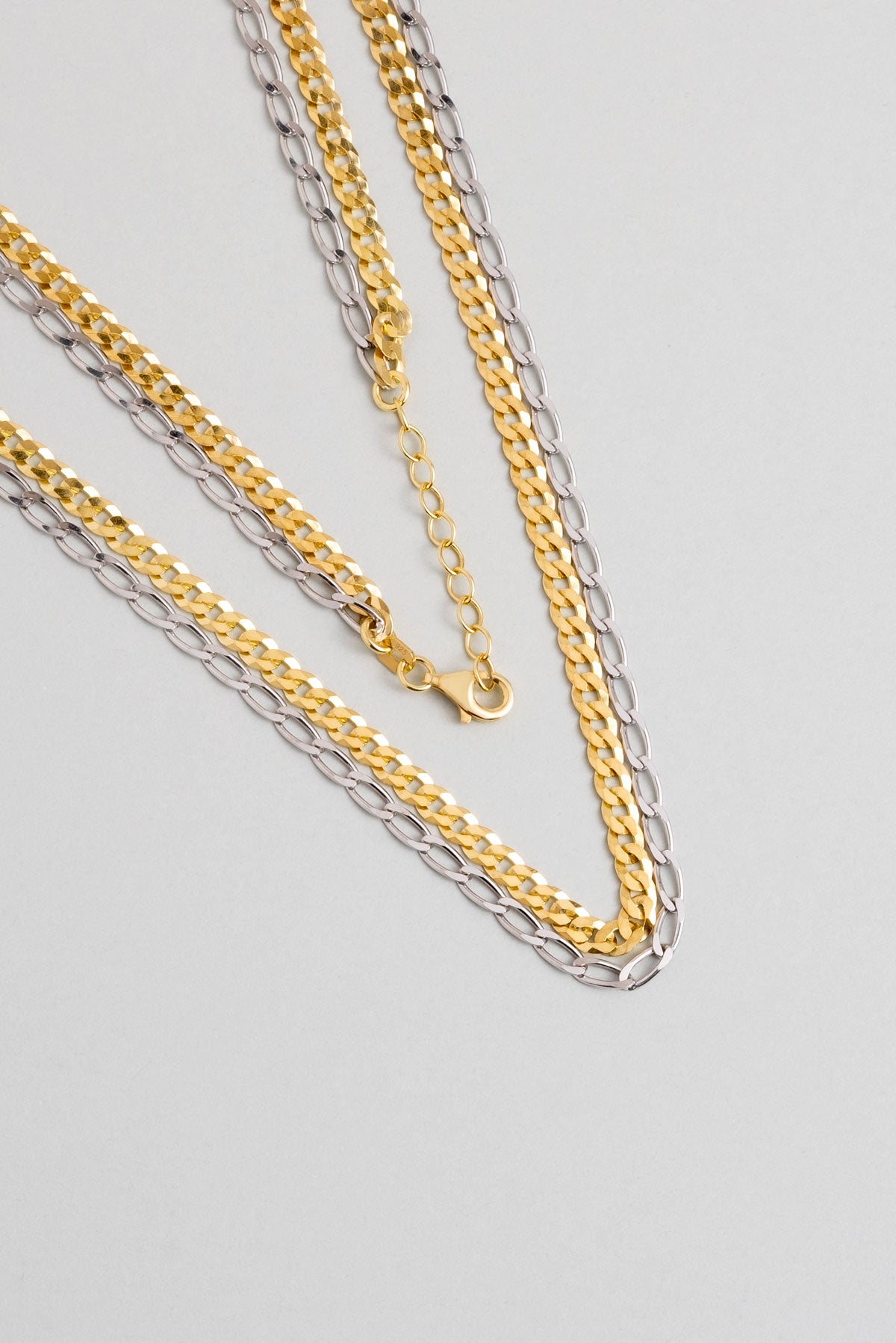 Italyan Tasarım 18 Ayar Sarı Ve Beyaz Altın Kaplama 45 Cm Gümüş Çoklu Kolye 5167444499