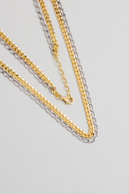 Italyan Tasarım 18 Ayar Sarı Ve Beyaz Altın Kaplama 45 Cm Gümüş Çoklu Kolye 5167444499