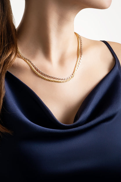 Italyan Tasarım 18 Ayar Sarı Ve Beyaz Altın Kaplama 45 Cm Gümüş Çoklu Kolye 5167444499