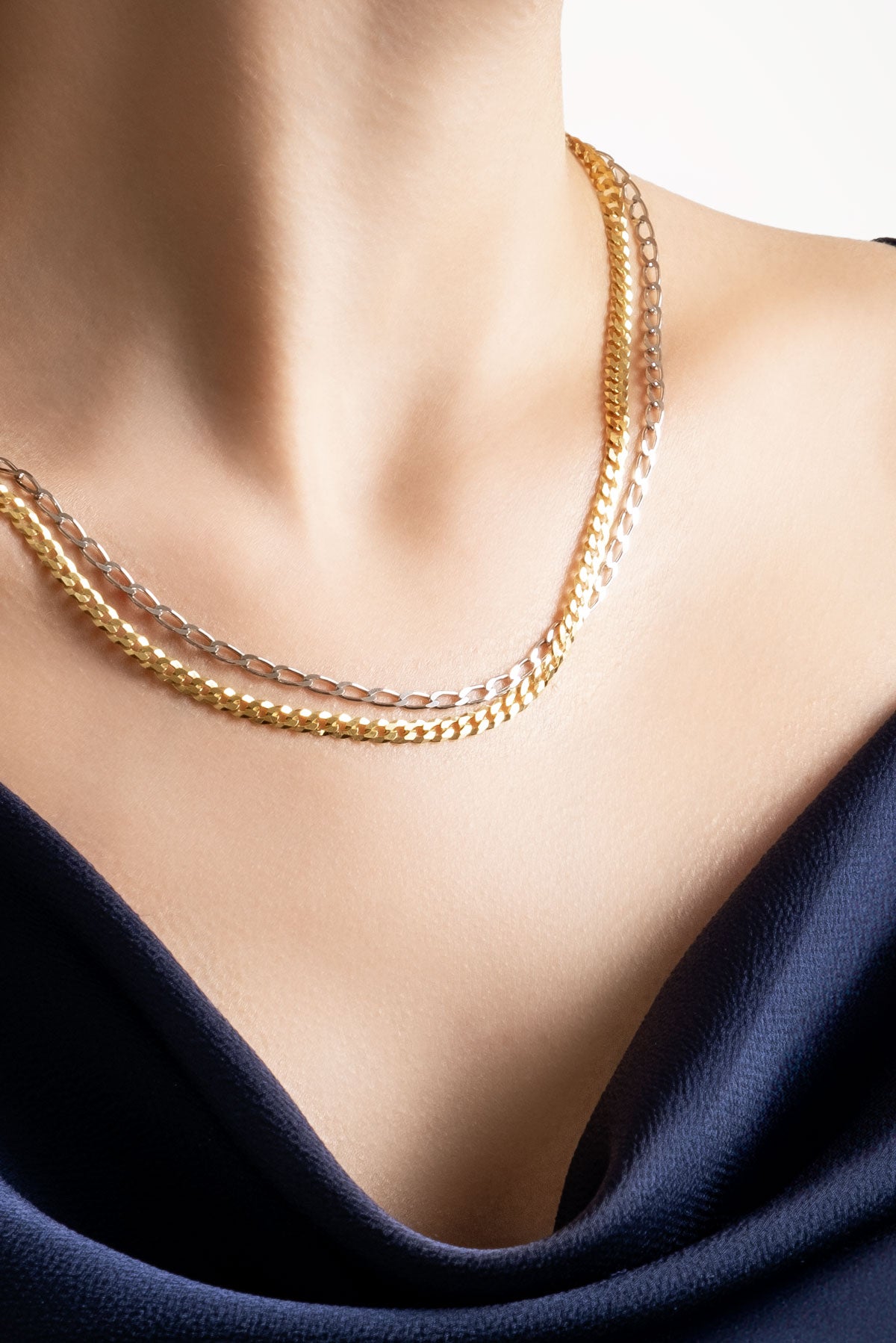 Italyan Tasarım 18 Ayar Sarı Ve Beyaz Altın Kaplama 45 Cm Gümüş Çoklu Kolye 5167444499