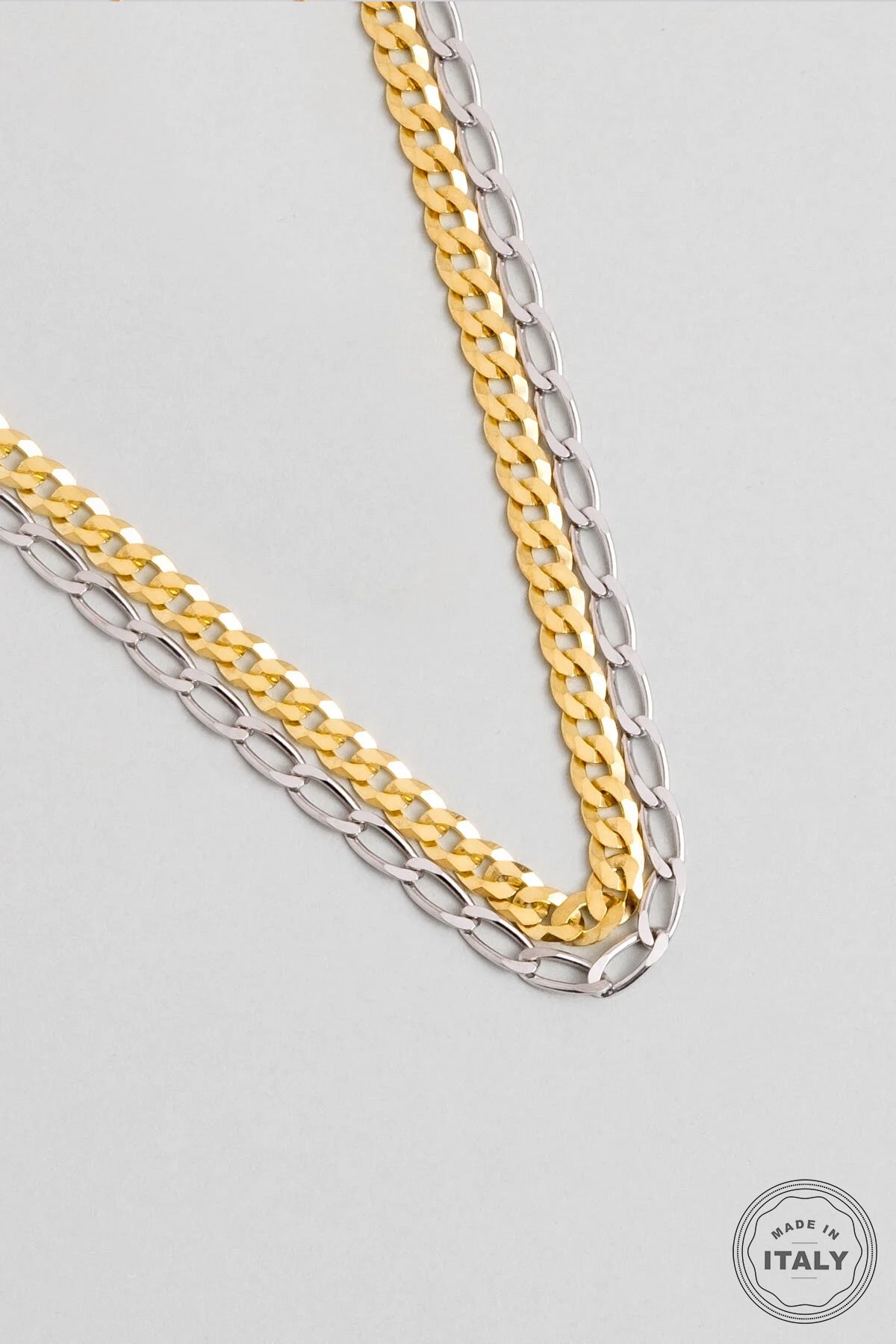 Italyan Tasarım 18 Ayar Sarı Ve Beyaz Altın Kaplama 45 Cm Gümüş Çoklu Kolye 5167444499