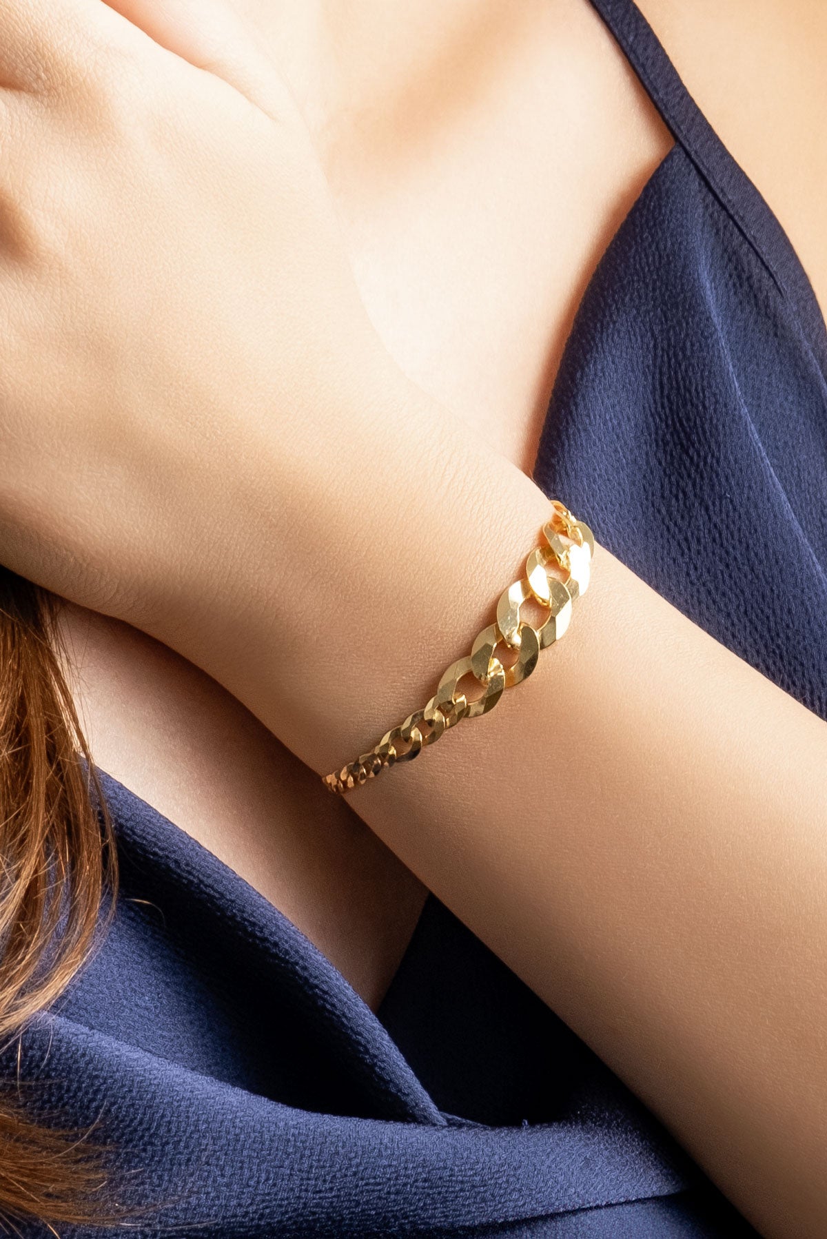 Italyan 18 Ayar Sarı Altın Kaplama 19 Cm Gümüş Zincir Bileklik 5167474499