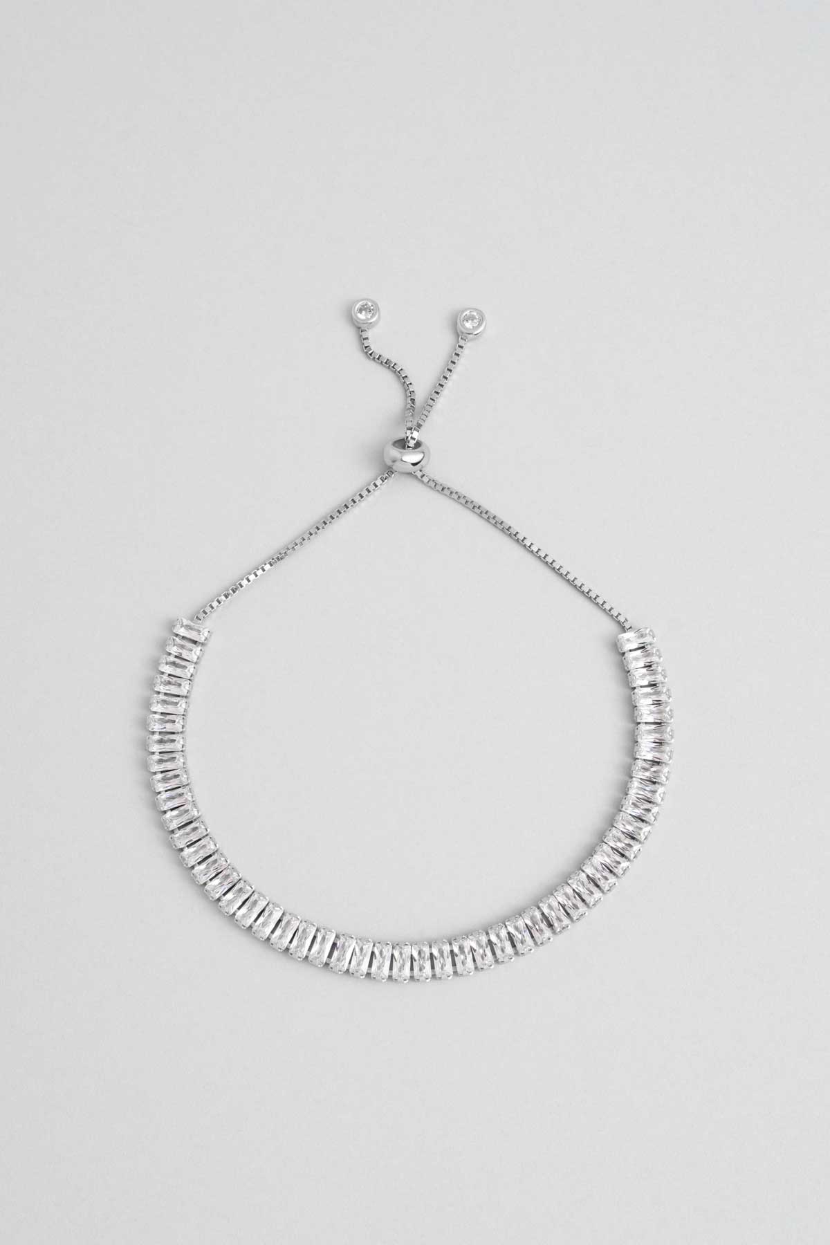 Elegant Baget 18 Ayar Beyaz Altın Kaplama Gümüş Asansörlü Bileklik 5167900199