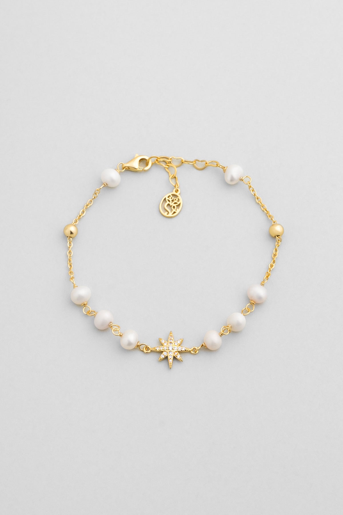 Venüs Yıldızı 18 Ayar Sarı Altın Kaplama 19 Cm Gümüş Inci Bileklik 5169036244