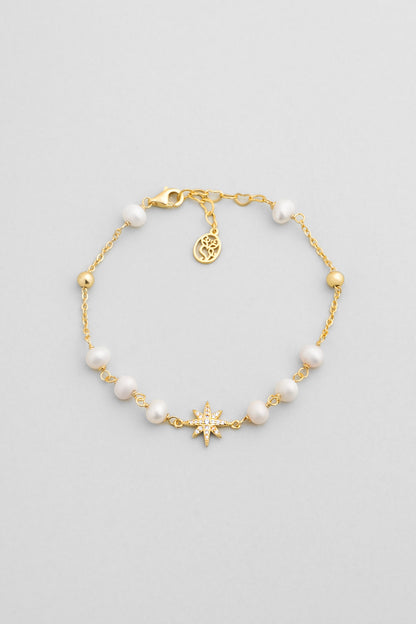Venüs Yıldızı 18 Ayar Sarı Altın Kaplama 19 Cm Gümüş Inci Bileklik 5169036244
