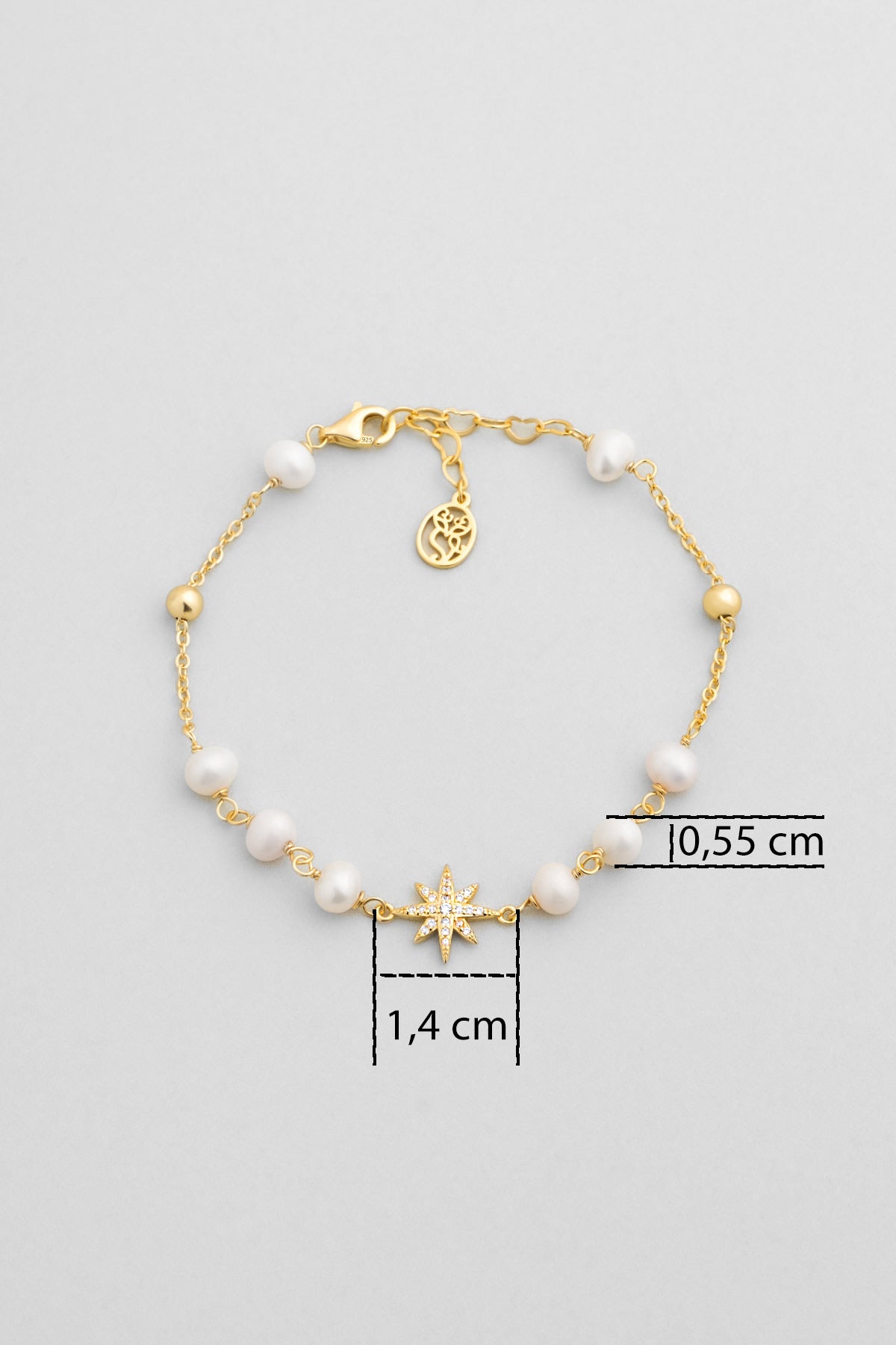 Venüs Yıldızı 18 Ayar Sarı Altın Kaplama 19 Cm Gümüş Inci Bileklik 5169036244