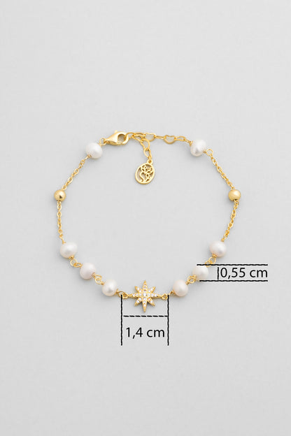 Venüs Yıldızı 18 Ayar Sarı Altın Kaplama 19 Cm Gümüş Inci Bileklik 5169036244