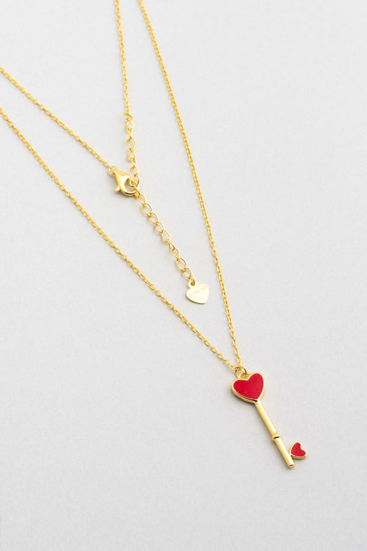 Aşk Anahtarı 18 Ayar Sarı Altın Kaplama 45 Cm Gümüş Kolye 5169560844