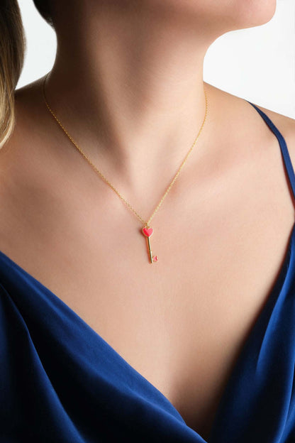 Aşk Anahtarı 18 Ayar Sarı Altın Kaplama 45 Cm Gümüş Kolye 5169560844