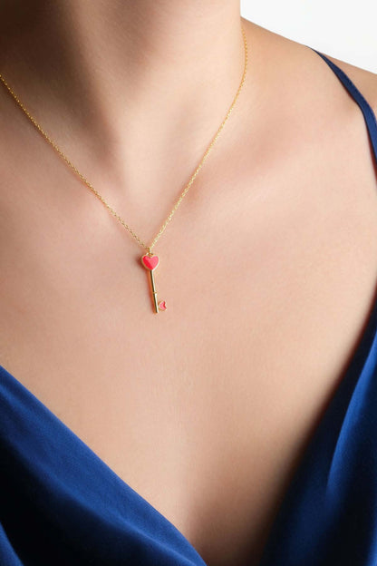 Aşk Anahtarı 18 Ayar Sarı Altın Kaplama 45 Cm Gümüş Kolye 5169560844