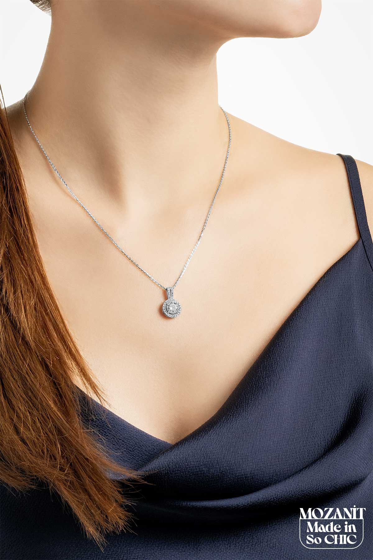 Mozanit Zarafeti 18 Ayar Beyaz Altın Kaplama 46 Cm Gümüş Kolye 5170380199