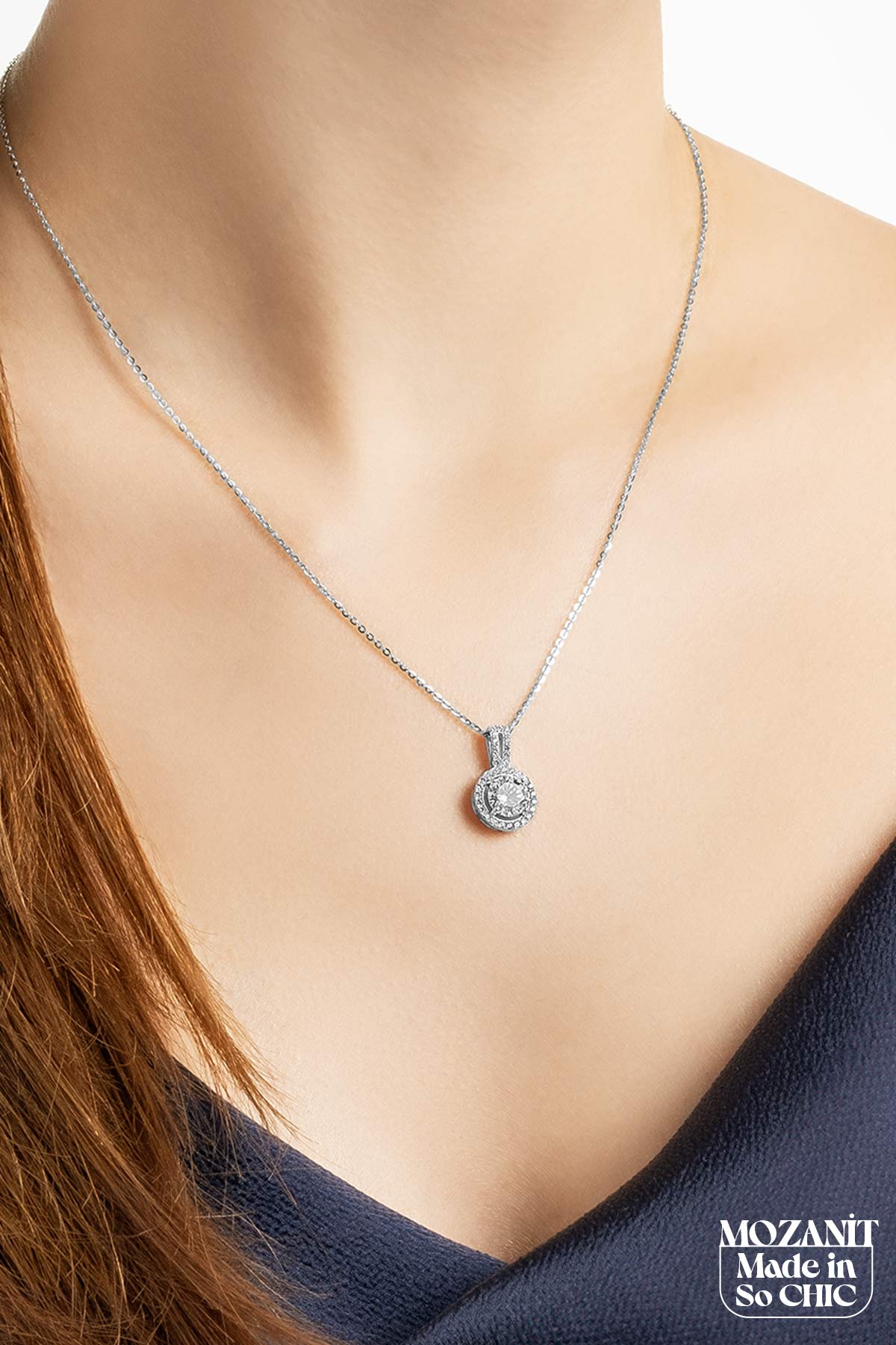Mozanit Zarafeti 18 Ayar Beyaz Altın Kaplama 46 Cm Gümüş Kolye 5170380199