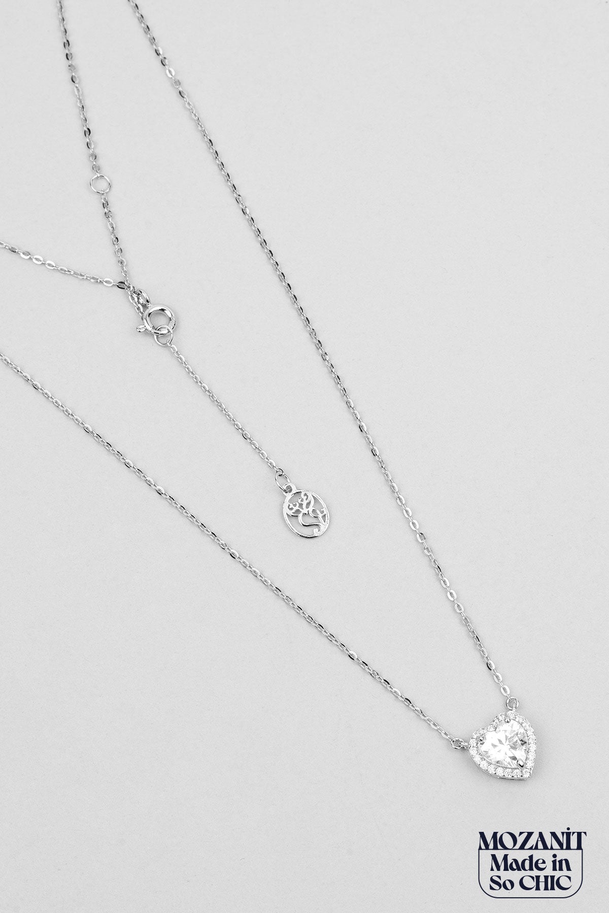Romantik Mozanit 18 Ayar Beyaz Altın Kaplama 46 Cm Gümüş Kolye 5170390199