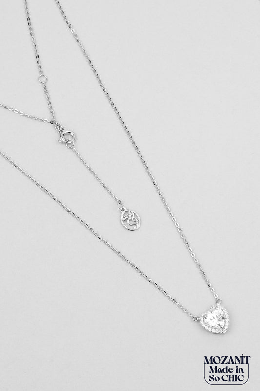 Romantik Mozanit 18 Ayar Beyaz Altın Kaplama 46 Cm Gümüş Kolye 5170390199