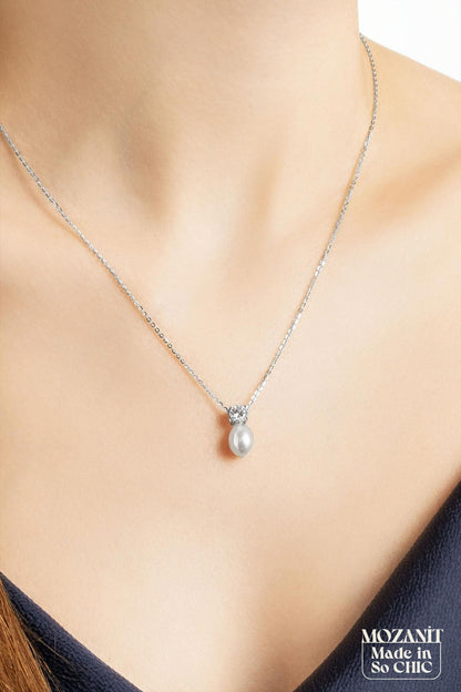 Mozanit Rüyası 18 Ayar Beyaz Altın Kaplama Inci Taşlı 46 Cm Gümüş Kolye 5170406299
