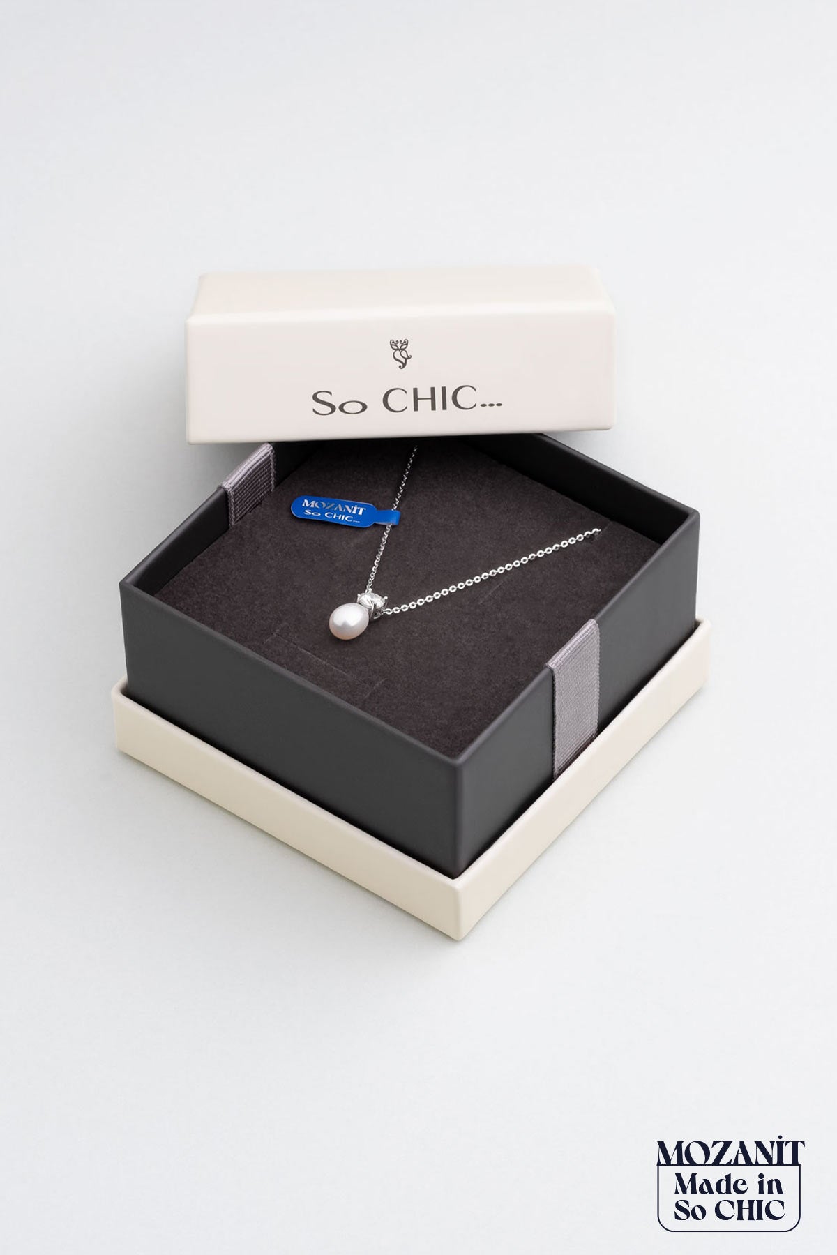 Mozanit Rüyası 18 Ayar Beyaz Altın Kaplama Inci Taşlı 46 Cm Gümüş Kolye 5170406299