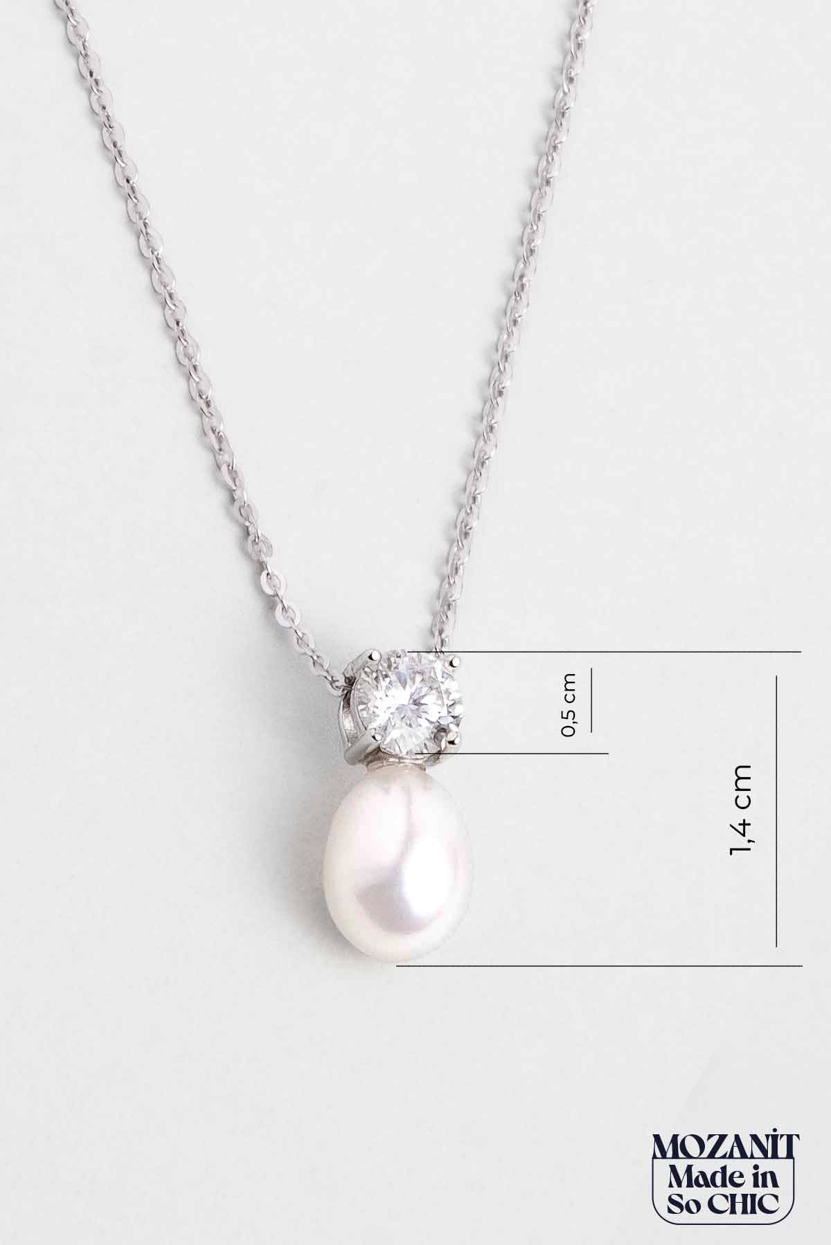 Mozanit Rüyası 18 Ayar Beyaz Altın Kaplama Inci Taşlı 46 Cm Gümüş Kolye 5170406299