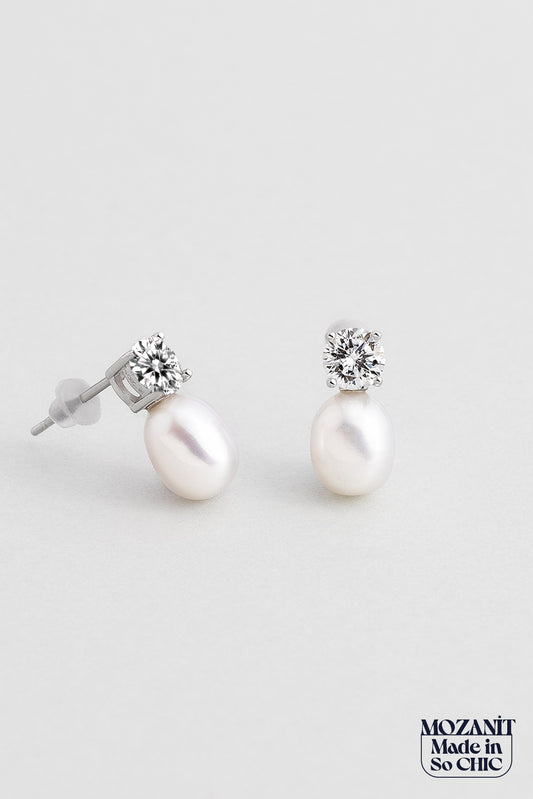 Mozanit Rüyası 18 Ayar Beyaz Altın Kaplama Inci Taşlı Gümüş Küpe 5170416299