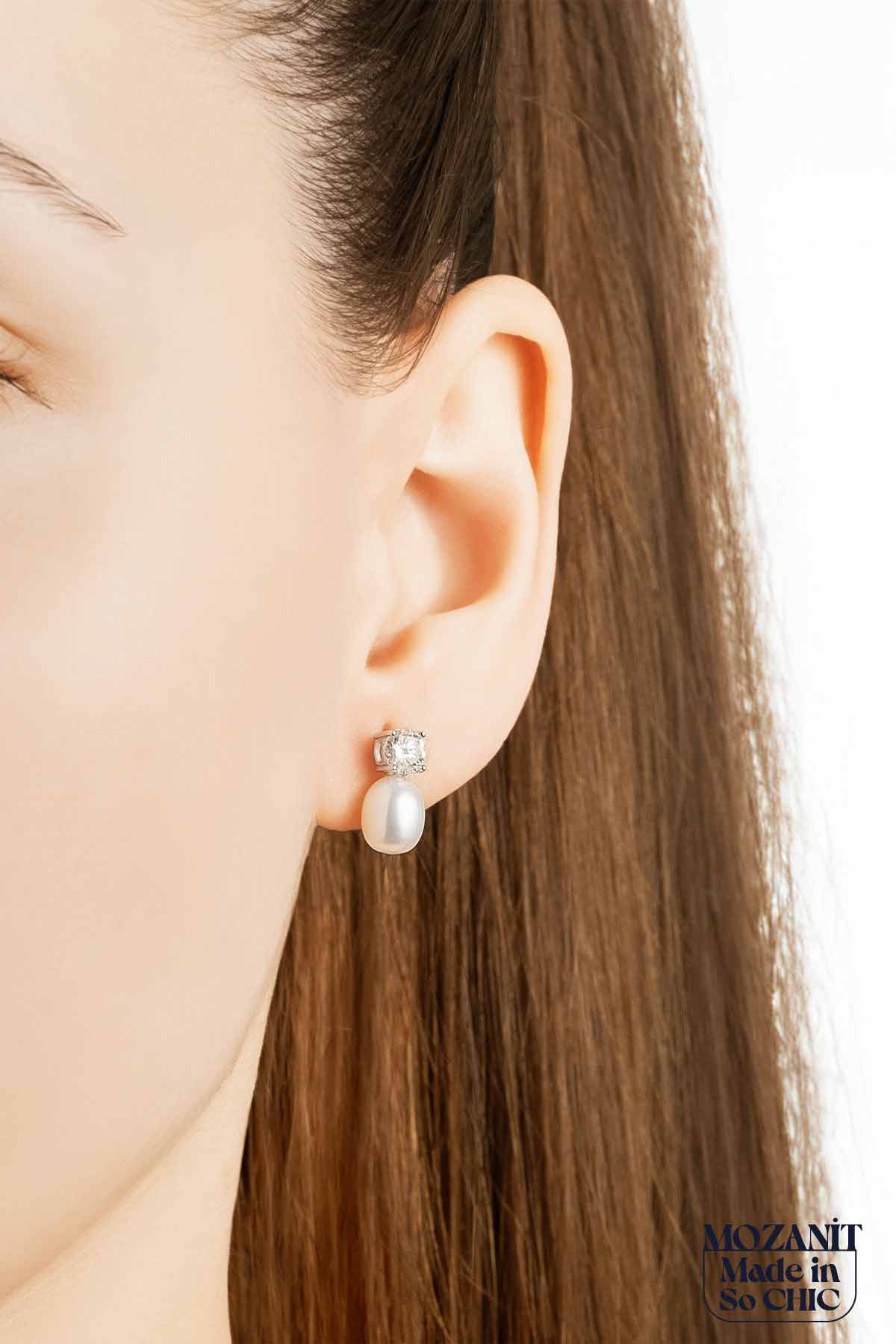 Mozanit Rüyası 18 Ayar Beyaz Altın Kaplama Inci Taşlı Gümüş Küpe 5170416299